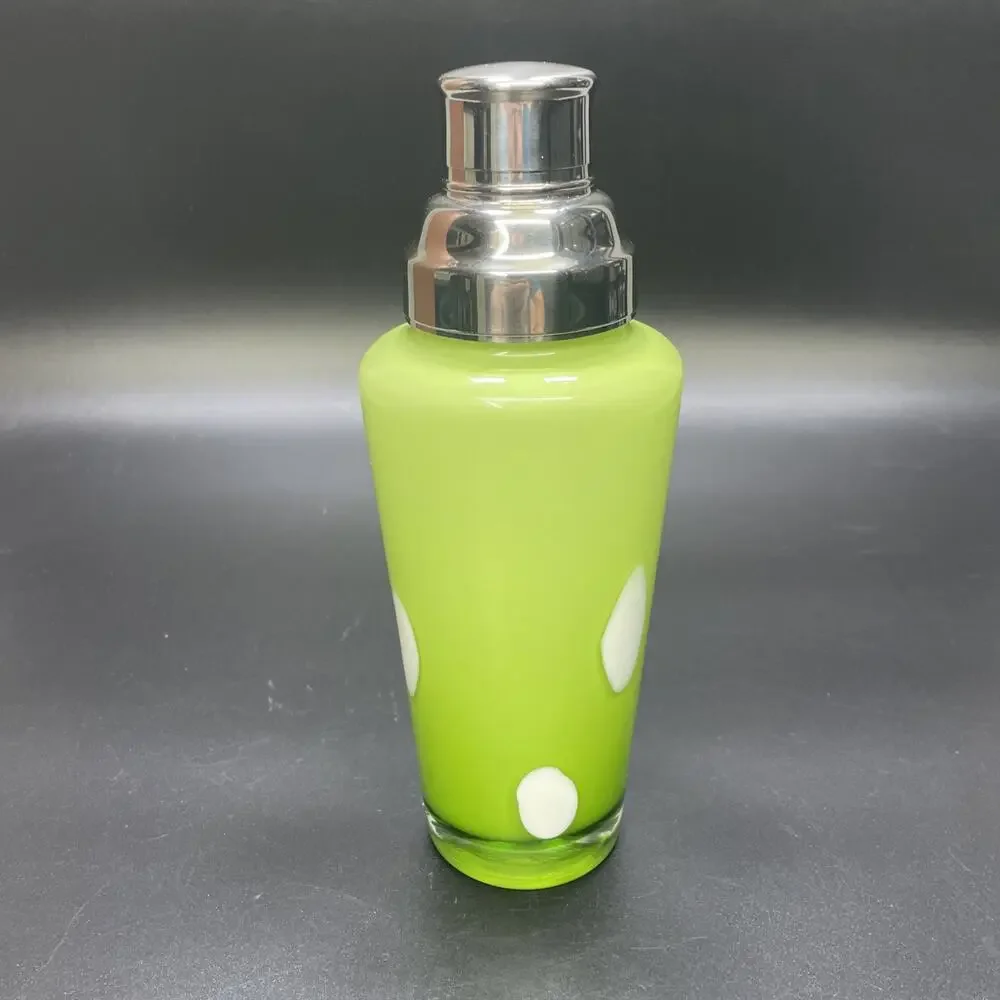 Vtg 50-60s Murano Glass Cocktail Shaker MCM Green Polka Dot Hand Blown Italy Bar